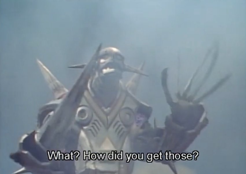 Silver spiked robot kaiju with big hands: What?  How did you get those?
