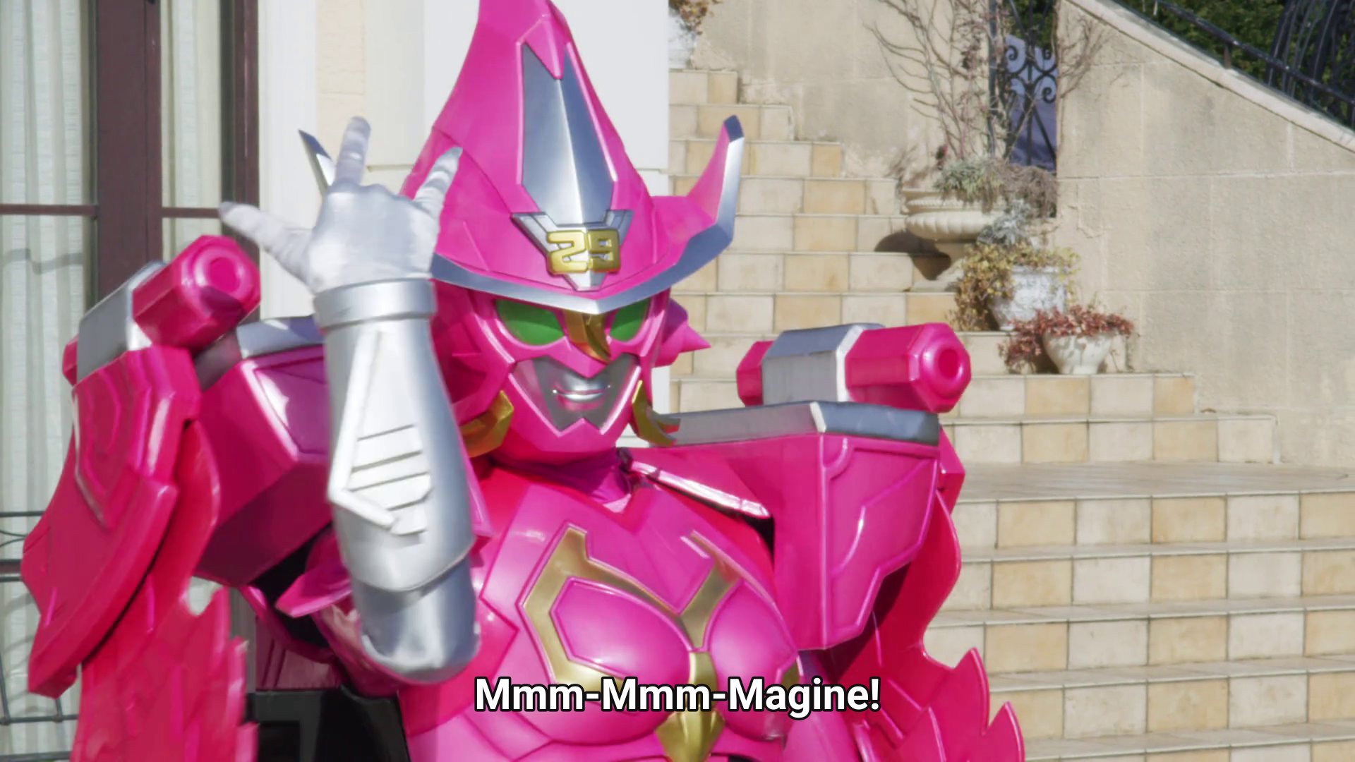 Magine, a pink mage themed robot: Mmm-mmm-magine!